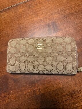 Coach Brown Signature Monogram Zip Wallet
